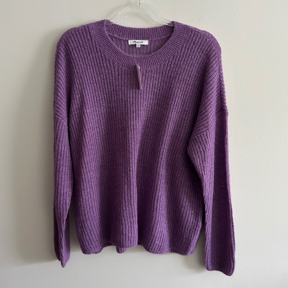NWT Madewell Sweater Purple Large Alpaca Blend Ribbed Crew Neck Boxy